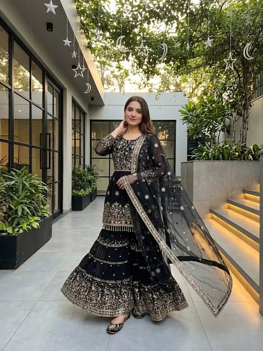KF 1735 Black Faux Georgette Salwar Suit with Mirror Work & Embroidery Work. Get it for ₹2949. Delivery 4-6 Working Days. Shop now. | Jump Suits, Salwar suit, Designer Suits, Casual Suits, Creative suits, Palazzo Suits, Party Wear Suits, Patiala Suits, Straight Suits