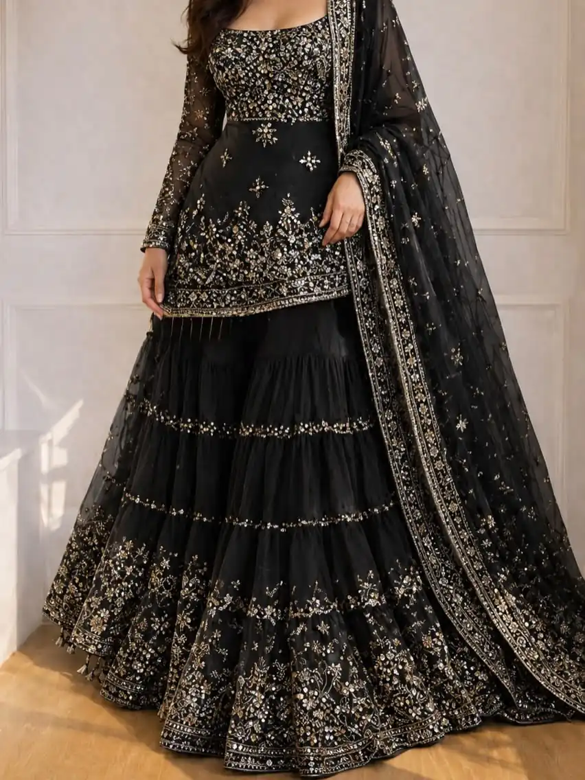 KF 1735 Black Faux Georgette Salwar Suit with Mirror Work & Embroidery Work. Get it for ₹2949. Delivery 4-6 Working Days. Shop now. | Jump Suits, Salwar suit, Designer Suits, Casual Suits, Creative suits, Palazzo Suits, Party Wear Suits, Patiala Suits, Straight Suits
