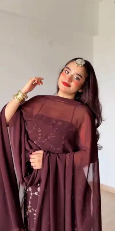 RTC 6067 Brown Faux Georgette Salwar Suit with Mirror Work & Embroidery Work. Get it for ₹2049. Delivery 4-6 Working Days. Shop now. | Jump Suits, Salwar suit, Designer Suits, Casual Suits, Creative suits, Palazzo Suits, Party Wear Suits, Patiala Suits, Straight Suits