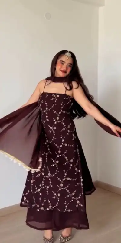 RTC 6067 Brown Faux Georgette Salwar Suit with Mirror Work & Embroidery Work. Get it for ₹2049. Delivery 4-6 Working Days. Shop now. | Jump Suits, Salwar suit, Designer Suits, Casual Suits, Creative suits, Palazzo Suits, Party Wear Suits, Patiala Suits, Straight Suits