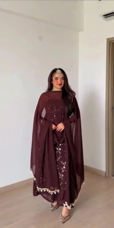 RTC 6067 Brown Faux Georgette Salwar Suit with Mirror Work & Embroidery Work. Get it for ₹2049. Delivery 4-6 Working Days. Shop now. | Jump Suits, Salwar suit, Designer Suits, Casual Suits, Creative suits, Palazzo Suits, Party Wear Suits, Patiala Suits, Straight Suits
