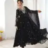 JF 056 Black Faux Georgette Salwar Suit with Mirror Work & Embroidery Work. Get it for ₹2349. Delivery 4-6 Working Days. Shop now. | Jump Suits, Salwar suit, Designer Suits, Casual Suits, Creative suits, Palazzo Suits, Party Wear Suits, Patiala Suits, Straight Suits