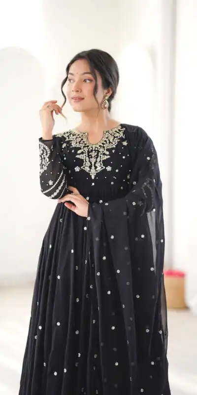 JF 056 Black Faux Georgette Salwar Suit with Mirror Work & Embroidery Work. Get it for ₹2349. Delivery 4-6 Working Days. Shop now. | Jump Suits, Salwar suit, Designer Suits, Casual Suits, Creative suits, Palazzo Suits, Party Wear Suits, Patiala Suits, Straight Suits