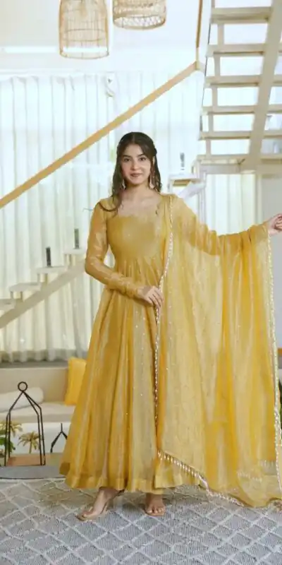 KD 1641 Gold in Salsa Silk Embroidery Work & Sequins Work Gown . Get it for ₹2899. Delivery 4-6 Working Days. Online Shop now. | Gowns, Bollywood Gowns, Creative Gowns, Designer Gowns, Embroidered Gowns, Party Wear Gowns