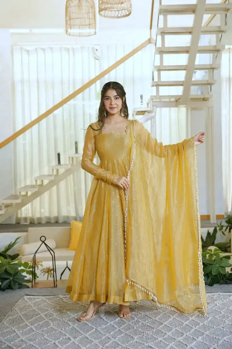 KD 1641 Gold in Salsa Silk Embroidery Work & Sequins Work Gown . Get it for ₹2899. Delivery 4-6 Working Days. Online Shop now. | Gowns, Bollywood Gowns, Creative Gowns, Designer Gowns, Embroidered Gowns, Party Wear Gowns