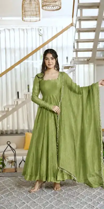 KD 1641 Green in Salsa Silk Embroidery Work & Sequins Work Gown . Get it for ₹2899. Delivery 4-6 Working Days. Online Shop now. | Gowns, Bollywood Gowns, Creative Gowns, Designer Gowns, Embroidered Gowns, Party Wear Gowns