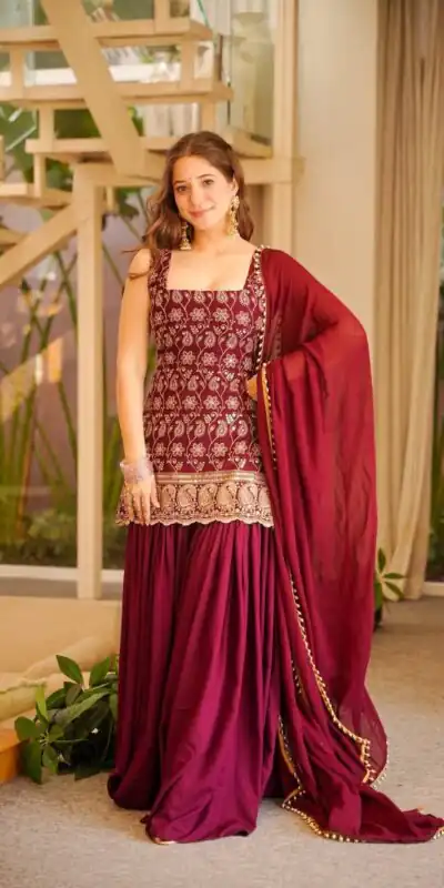 ST 1192 Maroon Faux Georgette Salwar Suit with Embroidery Work. Available at ₹2349 only. Delivery 4-6 Working Days. Shop now. | Jump Suits, Tops & Bottoms, Track Suits, Trendy Wear, Salwar suit, Designer Suits, Casual Suits, Creative suits, Palazzo Suits, Party Wear Suits, Patiala Suits, Straight Suits