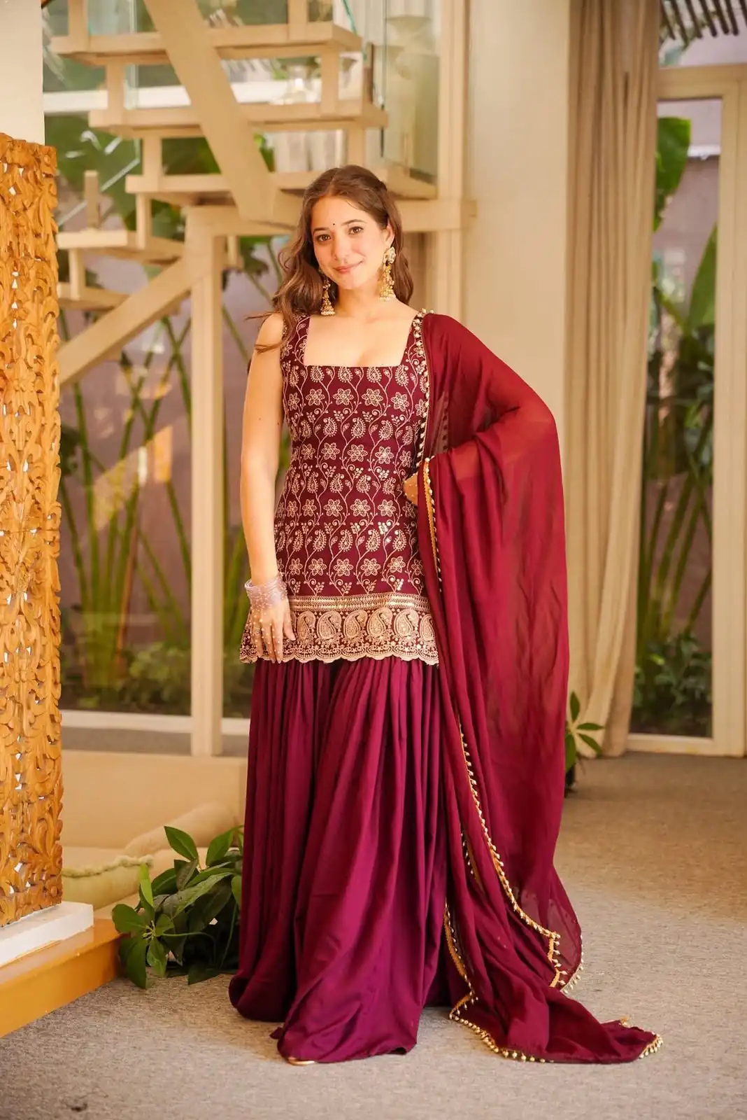 ST 1192 Maroon Faux Georgette Salwar Suit with Embroidery Work. Available at ₹2349 only. Delivery 4-6 Working Days. Shop now. | Jump Suits, Tops & Bottoms, Track Suits, Trendy Wear, Salwar suit, Designer Suits, Casual Suits, Creative suits, Palazzo Suits, Party Wear Suits, Patiala Suits, Straight Suits