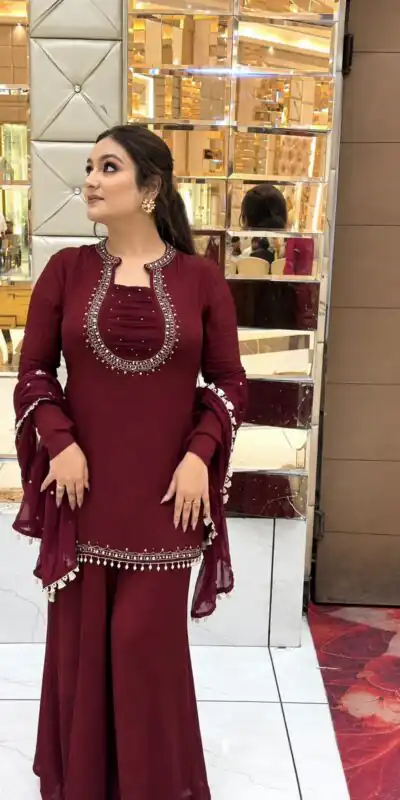 KD 1646 Maroon Georgette Salwar Suit with Mirror Work & Embroidery Work. Get it for ₹2149. Delivery 4-6 Working Days. Shop now. | Jump Suits, Salwar suit, Designer Suits, Casual Suits, Creative suits, Palazzo Suits, Party Wear Suits, Patiala Suits, Straight Suits