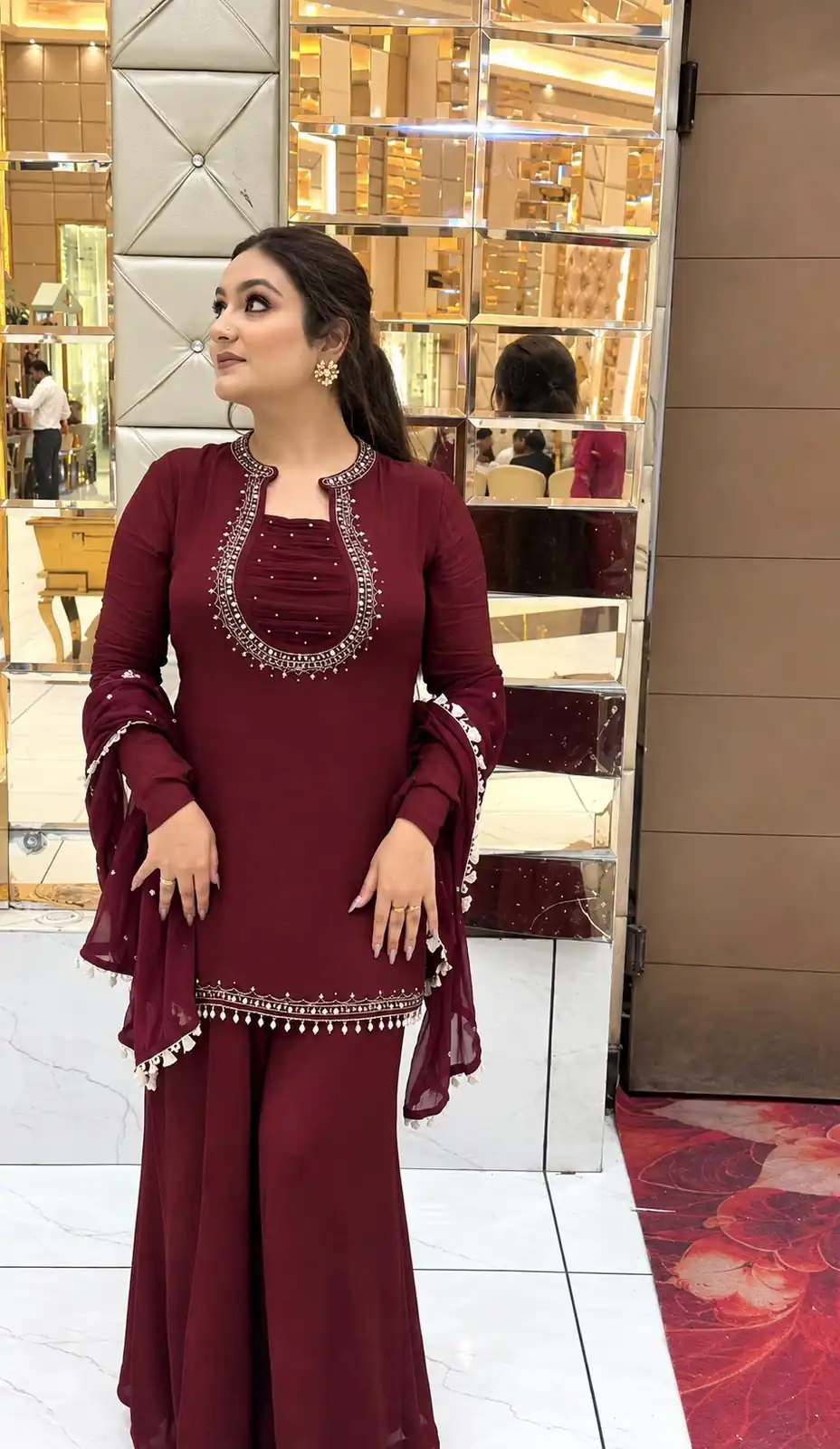 KD 1646 Maroon Georgette Salwar Suit with Mirror Work & Embroidery Work. Get it for ₹2149. Delivery 4-6 Working Days. Shop now. | Jump Suits, Salwar suit, Designer Suits, Casual Suits, Creative suits, Palazzo Suits, Party Wear Suits, Patiala Suits, Straight Suits