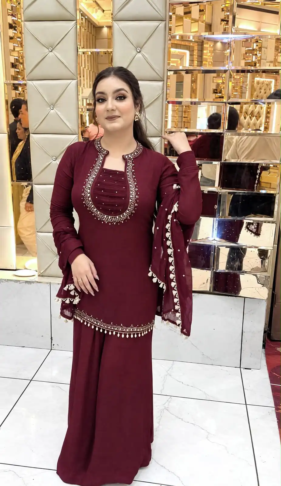 KD 1646 Maroon Georgette Salwar Suit with Mirror Work & Embroidery Work. Get it for ₹2149. Delivery 4-6 Working Days. Shop now. | Jump Suits, Salwar suit, Designer Suits, Casual Suits, Creative suits, Palazzo Suits, Party Wear Suits, Patiala Suits, Straight Suits