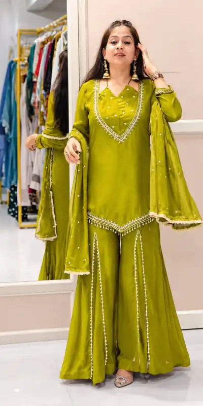 JF 054 Mehendi Color Roman Silk Salwar Suit with Embroidery Work. Available at ₹2399 only. Delivery 4-6 Working Days. Shop now. | Jump Suits, Salwar suit, Designer Suits, Casual Suits, Creative suits, Palazzo Suits, Party Wear Suits, Patiala Suits, Straight Suits
