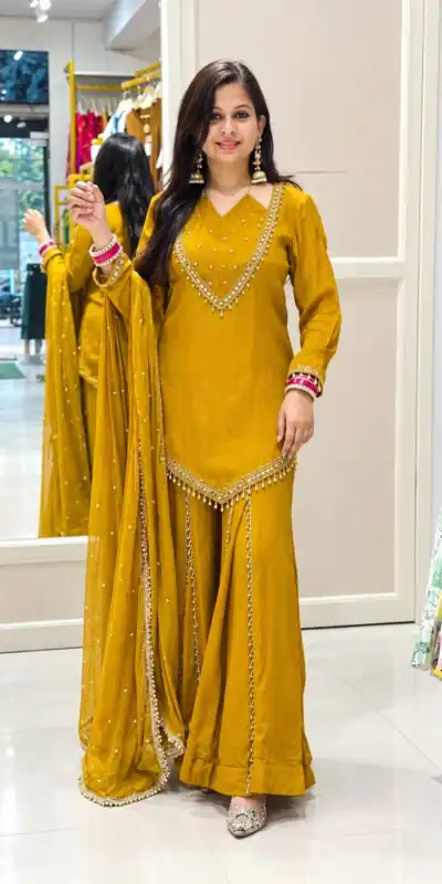 JF 054 Mustered Color Roman Silk Salwar Suit with Embroidery Work. Available at ₹2399 only. Delivery 4-6 Working Days. Shop now. | Jump Suits, Salwar suit, Designer Suits, Casual Suits, Creative suits, Palazzo Suits, Party Wear Suits, Patiala Suits, Straight Suits