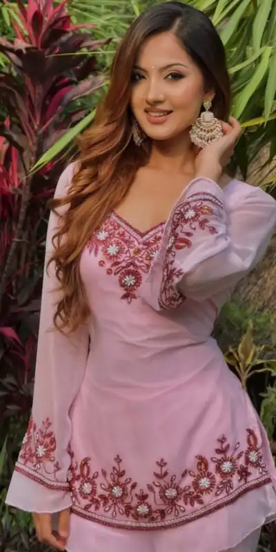 MF 509 Pink Faux Georgette Salwar Suit with Embroidery Work. Available at ₹1999 only. Delivery 4-6 Working Days. Shop now. | Jump Suits, Tops & Bottoms, Track Suits, Trendy Wear, Salwar suit, Designer Suits, Casual Suits, Creative suits, Palazzo Suits, Party Wear Suits, Patiala Suits, Straight Suits