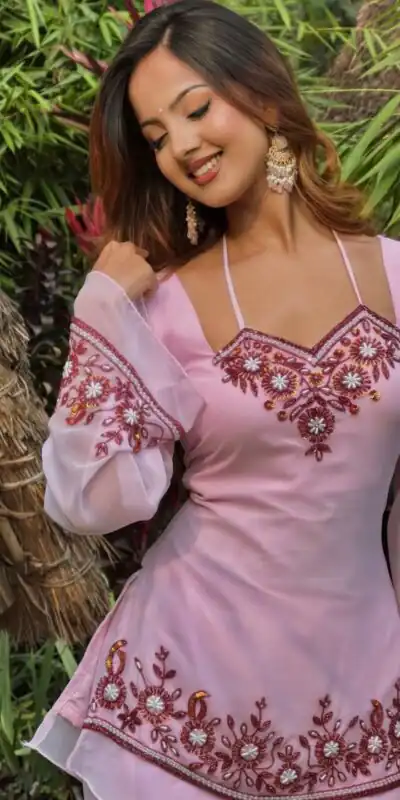 MF 509 Pink Faux Georgette Salwar Suit with Embroidery Work. Available at ₹1999 only. Delivery 4-6 Working Days. Shop now. | Jump Suits, Tops & Bottoms, Track Suits, Trendy Wear, Salwar suit, Designer Suits, Casual Suits, Creative suits, Palazzo Suits, Party Wear Suits, Patiala Suits, Straight Suits