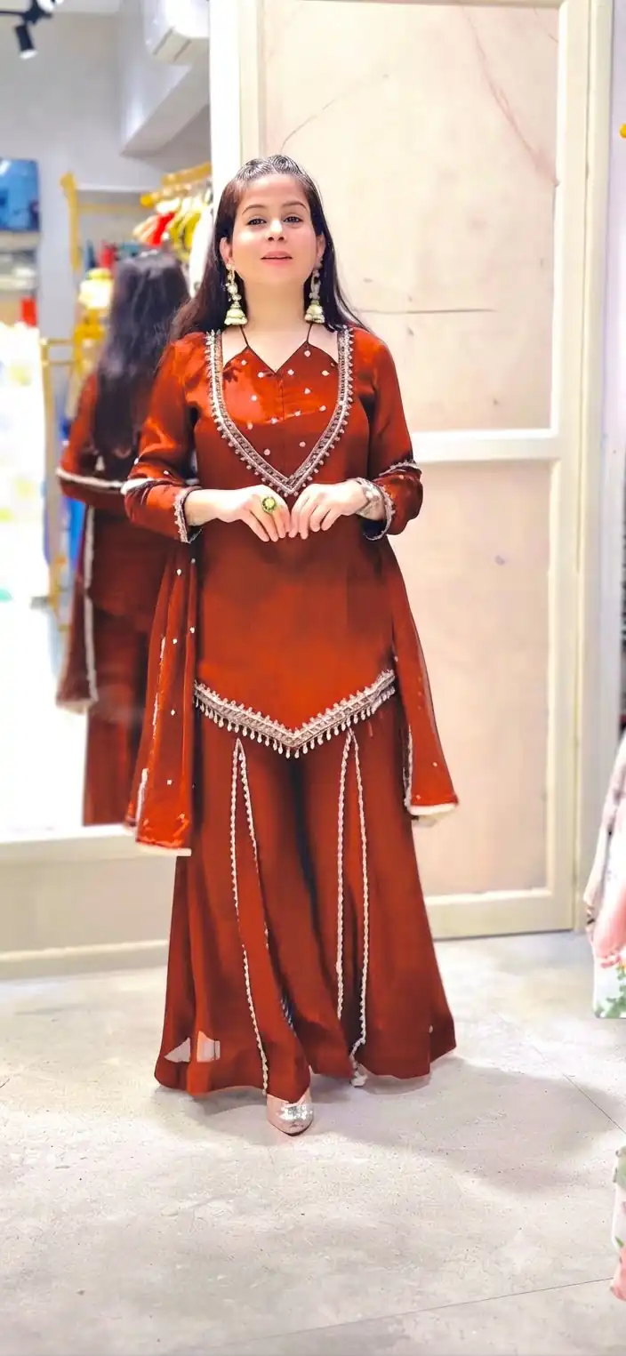 JF 054 Rust Color Roman Silk Salwar Suit with Embroidery Work. Available at ₹2399 only. Delivery 4-6 Working Days. Shop now. | Jump Suits, Salwar suit, Designer Suits, Casual Suits, Creative suits, Palazzo Suits, Party Wear Suits, Patiala Suits, Straight Suits