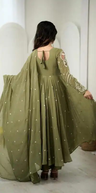 JF 056 Sage Green Faux Georgette Salwar Suit with Mirror Work & Embroidery Work. Get it for ₹2349. Delivery 4-6 Working Days. Shop now. | Jump Suits, Salwar suit, Designer Suits, Casual Suits, Creative suits, Palazzo Suits, Party Wear Suits, Patiala Suits, Straight Suits