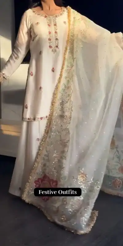 ST 1204 White Faux Georgette Salwar Suit with Embroidery Work. Available at ₹2249 only. Delivery 4-6 Working Days. Shop now. | Jump Suits, Tops & Bottoms, Track Suits, Trendy Wear, Salwar suit, Designer Suits, Casual Suits, Creative suits, Palazzo Suits, Party Wear Suits, Patiala Suits, Straight Suits