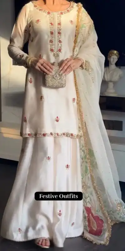 ST 1204 White Faux Georgette Salwar Suit with Embroidery Work. Available at ₹2249 only. Delivery 4-6 Working Days. Shop now. | Jump Suits, Tops & Bottoms, Track Suits, Trendy Wear, Salwar suit, Designer Suits, Casual Suits, Creative suits, Palazzo Suits, Party Wear Suits, Patiala Suits, Straight Suits