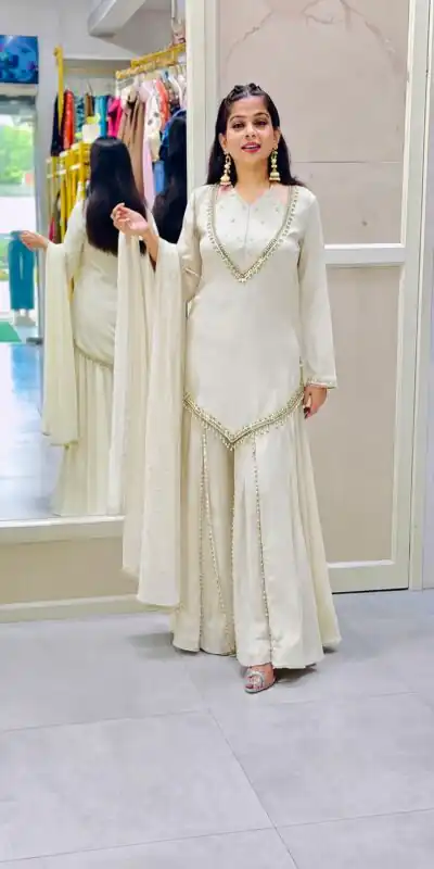 JF 054 White Color Roman Silk Salwar Suit with Embroidery Work. Available at ₹2399 only. Delivery 4-6 Working Days. Shop now. | Jump Suits, Salwar suit, Designer Suits, Casual Suits, Creative suits, Palazzo Suits, Party Wear Suits, Patiala Suits, Straight Suits