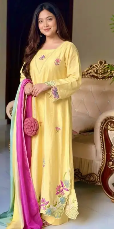 MF 544 Yellow Ho Silk Salwar Suit with Sequins Work & Embroidery Work. Grab it for ₹2349. Delivery 4-6 Working Days. Shop now. | Jump Suits, Salwar suit, Designer Suits, Casual Suits, Creative suits, Palazzo Suits, Party Wear Suits, Patiala Suits, Straight Suits