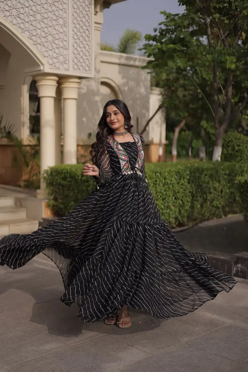 KA 1274 Black in Colour Faux Georgette Bandhani Print Work Gown. Available at ₹2019 only. Delivery 4-6 Working Days. Shop now. | Gowns, Bollywood Gowns, Creative Gowns, Designer Gowns, Embroidered Gowns, Party Wear Gowns