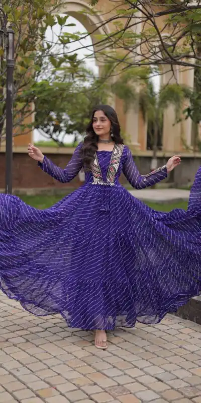 KA 1274 Purple in Colour Faux Georgette Bandhani Print Work Gown. Available at ₹2019 only. Delivery 4-6 Working Days. Shop now. | Gowns, Bollywood Gowns, Creative Gowns, Designer Gowns, Embroidered Gowns, Party Wear Gowns