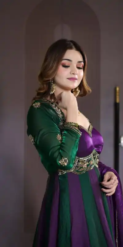ND 5072 Purple Fendy Silk Gown with Embroidery Work & Sequins Work. Special Price ₹2849. Delivery 4-6 Working Days. Shop now. | Gowns, Bollywood Gowns, Creative Gowns, Designer Gowns, Embroidered Gowns, Party Wear Gowns