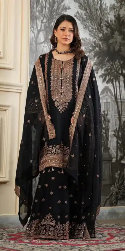 NSR 890 Black Fendy Silk Salwar Suitwith Embroidery Work & Lace Work. Now at just ₹2399. Delivery 4-6 Working Days. Shop now. | Jump Suits, Salwar suit, Designer Suits, Casual Suits, Creative suits, Palazzo Suits, Party Wear Suits, Patiala Suits, Straight Suits