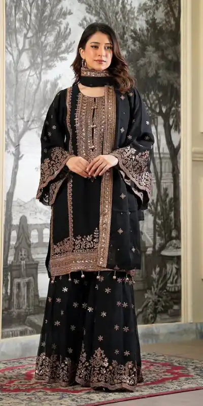 NSR 890 Black Fendy Silk Salwar Suitwith Embroidery Work & Lace Work. Now at just ₹2399. Delivery 4-6 Working Days. Shop now. | Jump Suits, Salwar suit, Designer Suits, Casual Suits, Creative suits, Palazzo Suits, Party Wear Suits, Patiala Suits, Straight Suits