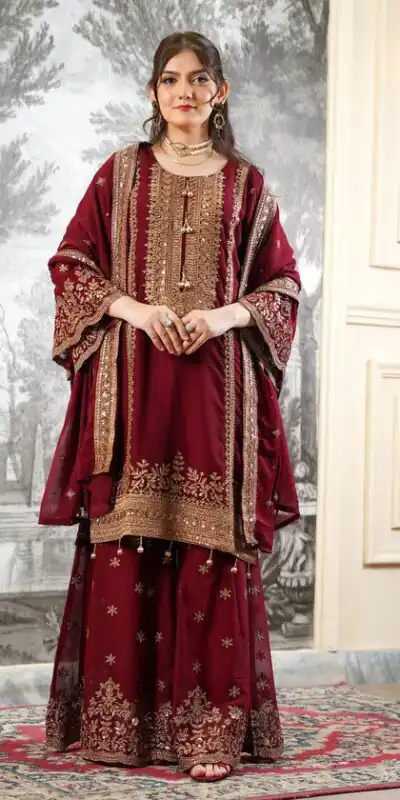 NSR 890 Maroon Fendy Silk Salwar Suitwith Embroidery Work & Lace Work. Now at just ₹2399. Delivery 4-6 Working Days. Shop now. | Jump Suits, Salwar suit, Designer Suits, Casual Suits, Creative suits, Palazzo Suits, Party Wear Suits, Patiala Suits, Straight Suits