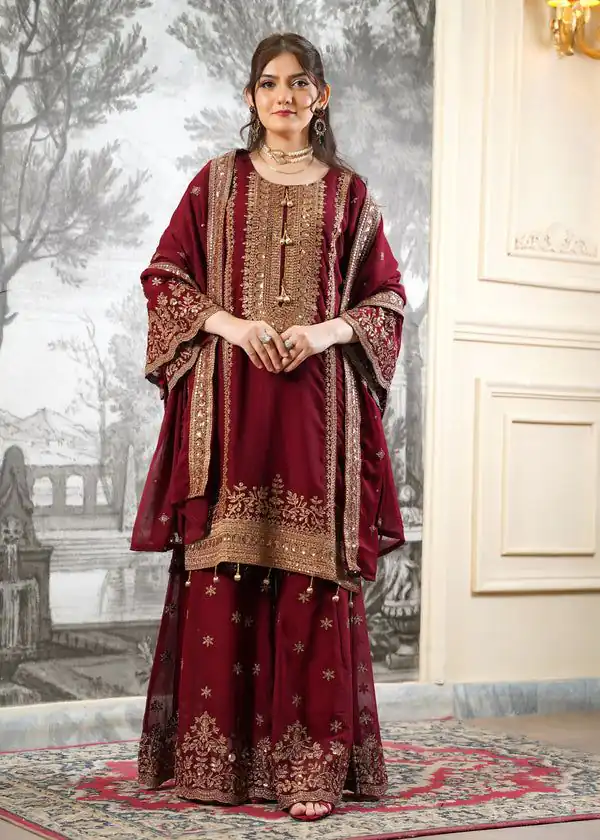 NSR 890 Maroon Fendy Silk Salwar Suitwith Embroidery Work & Lace Work. Now at just ₹2399. Delivery 4-6 Working Days. Shop now. | Jump Suits, Salwar suit, Designer Suits, Casual Suits, Creative suits, Palazzo Suits, Party Wear Suits, Patiala Suits, Straight Suits