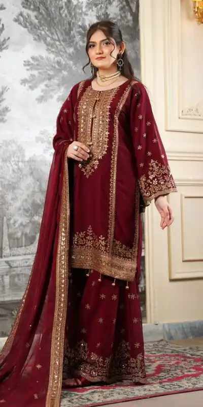 NSR 890 Maroon Fendy Silk Salwar Suitwith Embroidery Work & Lace Work. Now at just ₹2399. Delivery 4-6 Working Days. Shop now. | Jump Suits, Salwar suit, Designer Suits, Casual Suits, Creative suits, Palazzo Suits, Party Wear Suits, Patiala Suits, Straight Suits