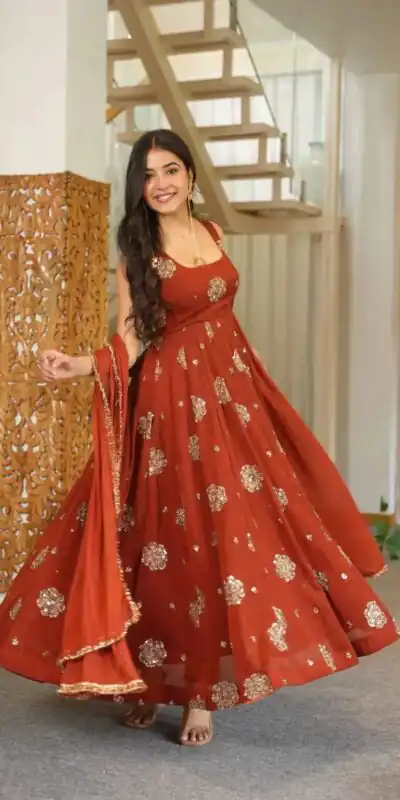 RTC 6071 Rust karishma Silk Salwar Suit Perfect for Wedding, Party, Baby Shower, Housewarming, Traditional Day – . Special Price ₹2149. Delivery 4-6 Working | Anarkali Suits, Bollywood Anarkali, Creative-Anarkali, Designer Anarkali, Embroidered Anarkali, Party Wear Anarkali