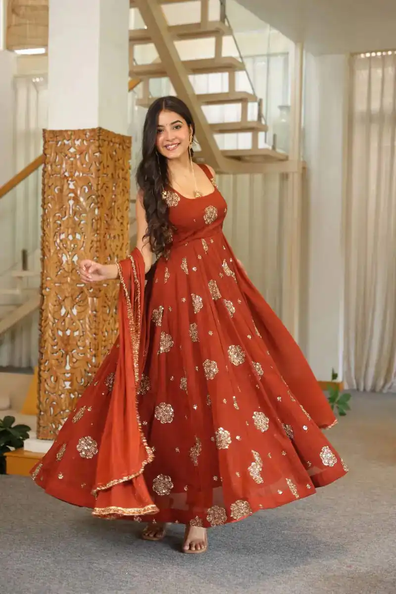 RTC 6071 Rust karishma Silk Salwar Suit Perfect for Wedding, Party, Baby Shower, Housewarming, Traditional Day – . Special Price ₹2149. Delivery 4-6 Working | Anarkali Suits, Bollywood Anarkali, Creative-Anarkali, Designer Anarkali, Embroidered Anarkali, Party Wear Anarkali