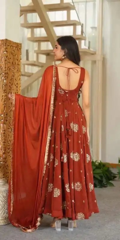 RTC 6071 Rust karishma Silk Salwar Suit Perfect for Wedding, Party, Baby Shower, Housewarming, Traditional Day – . Special Price ₹2149. Delivery 4-6 Working | Anarkali Suits, Bollywood Anarkali, Creative-Anarkali, Designer Anarkali, Embroidered Anarkali, Party Wear Anarkali