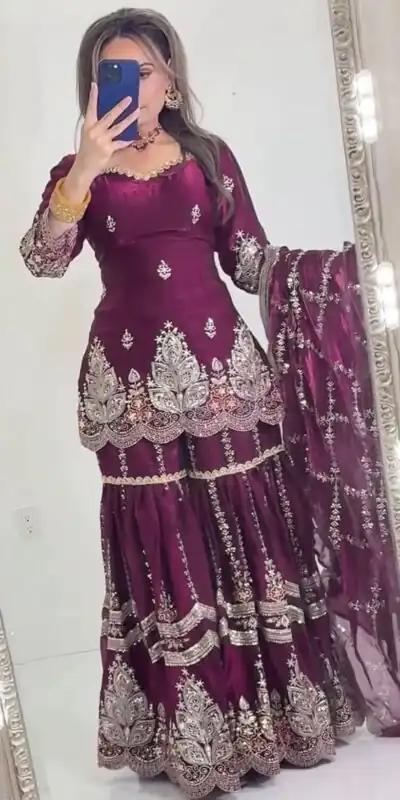 NF 1297 Wine Fendy Silk Salwar Suitwith Embroidery Work & Lace Work. Now at just ₹2799. Delivery 4-6 Working Days. Shop now. | Jump Suits, Salwar suit, Designer Suits, Casual Suits, Creative suits, Palazzo Suits, Party Wear Suits, Patiala Suits, Straight Suits