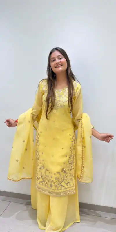 BE 501 Yellow Crunchy Silk Salwar Suit with Embroidery Work. Wedding, Party, Festive, Events Best Price ₹2349. Delivery 4-6 Working Days. Shop now. | Jump Suits, Salwar suit, Designer Suits, Casual Suits, Creative suits, Palazzo Suits, Party Wear Suits, Patiala Suits, Straight Suits