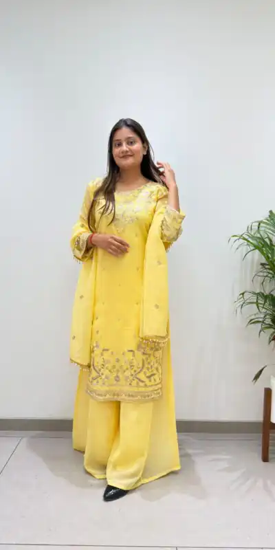 BE 501 Yellow Crunchy Silk Salwar Suit with Embroidery Work. Wedding, Party, Festive, Events Best Price ₹2349. Delivery 4-6 Working Days. Shop now. | Jump Suits, Salwar suit, Designer Suits, Casual Suits, Creative suits, Palazzo Suits, Party Wear Suits, Patiala Suits, Straight Suits