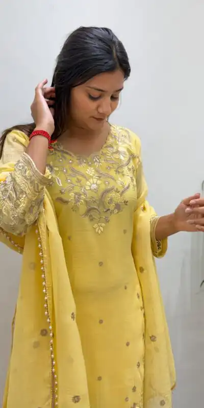 BE 501 Yellow Crunchy Silk Salwar Suit with Embroidery Work. Wedding, Party, Festive, Events Best Price ₹2349. Delivery 4-6 Working Days. Shop now. | Jump Suits, Salwar suit, Designer Suits, Casual Suits, Creative suits, Palazzo Suits, Party Wear Suits, Patiala Suits, Straight Suits