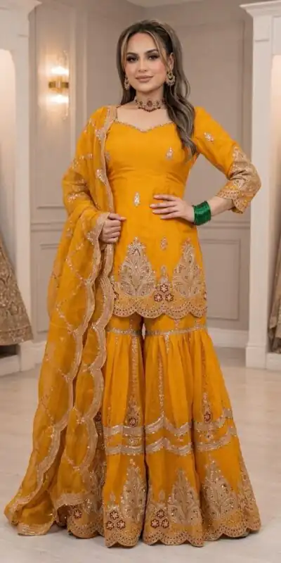 NF 1297 Yellow Fendy Silk Salwar Suitwith Embroidery Work & Lace Work. Now at just ₹2799. Delivery 4-6 Working Days. Shop now. | Jump Suits, Salwar suit, Designer Suits, Casual Suits, Creative suits, Palazzo Suits, Party Wear Suits, Patiala Suits, Straight Suits
