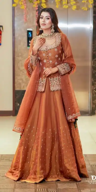 ZC 9008 Peach Simmer Silk Lehenga Choli with Embroidery Work & Sequins Work. Introductory Price ₹2199. Delivery 4-6 Working Days. Shop now. | Lehenga, Bollywood Lehenga, Creative Lehenga, Designer Lehenga, Embroidered Lehenga, Party Wear Lehenga