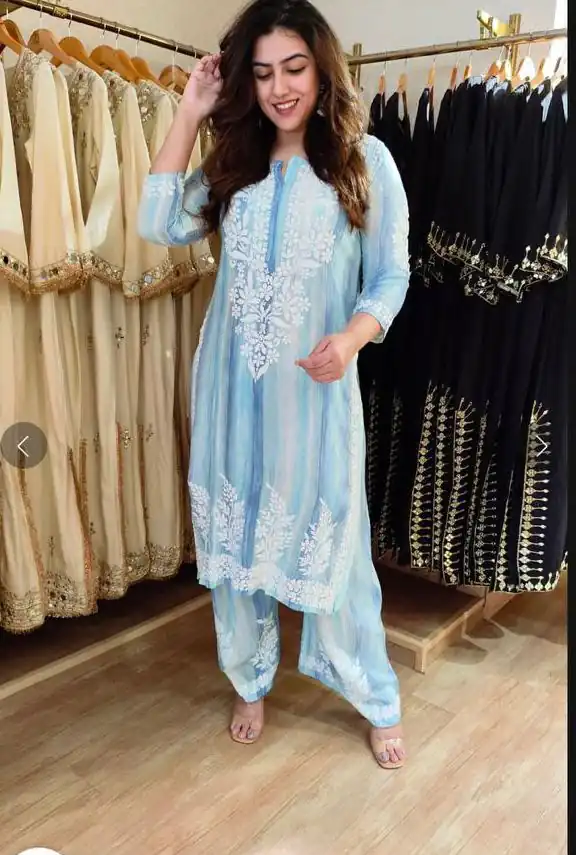 Aglow Blue Rayon Embroidery Work Salwar Suit - Image 3