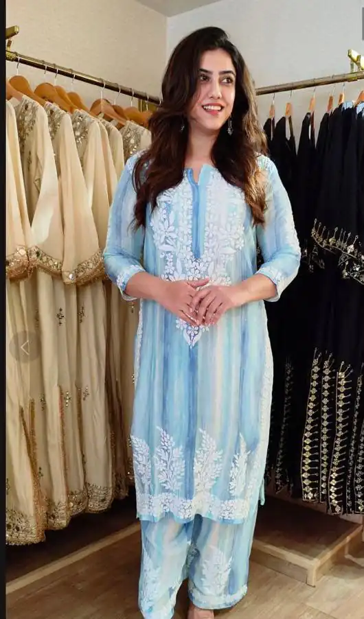Aglow Blue Rayon Embroidery Work Salwar Suit - Image 2