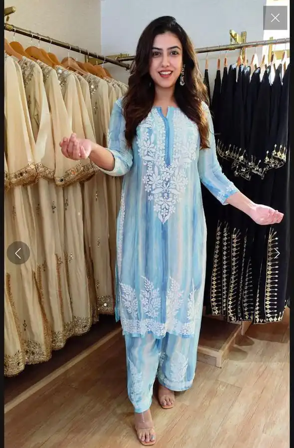 Aglow Blue Rayon Embroidery Work Salwar Suit