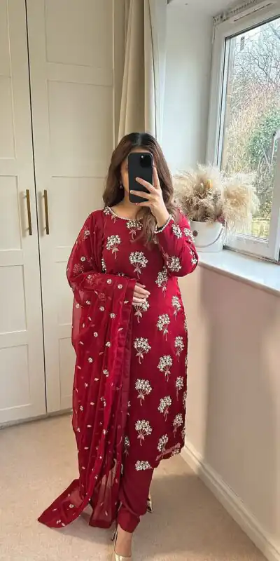 Aglow Pink Chinon Sequence Work Salwar Suit