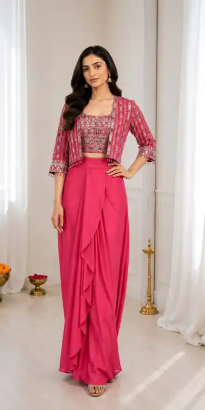 Alternative view of Aglow Pink Chinon Silk Sequence Work Lehenga Choli