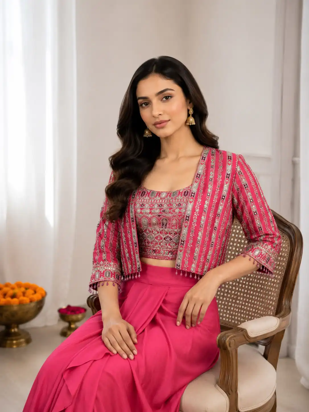 Aglow Pink Chinon Silk Sequence Work Lehenga Choli