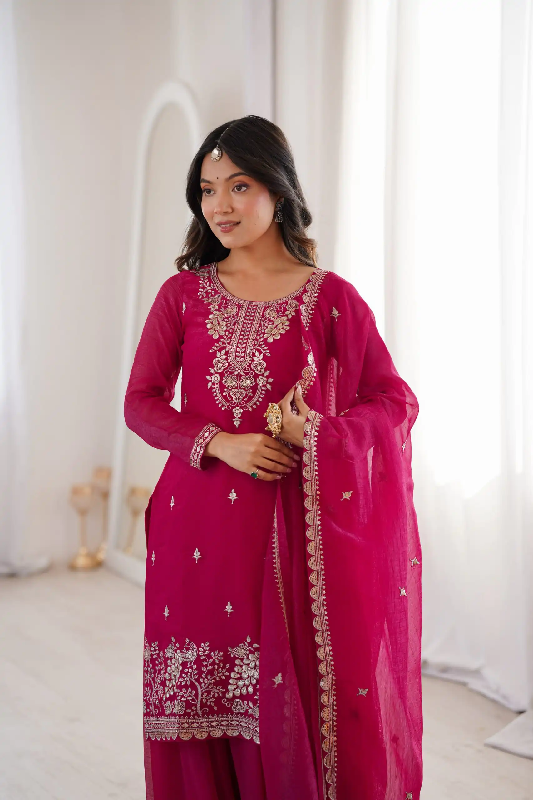 Aglow Pink Crunchy Silk Sequence Work Salwar Suit - Image 6