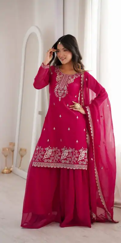 Alternative view of Aglow Pink Crunchy Silk Sequence Work Salwar Suit